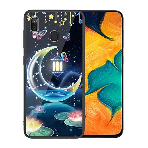 Urhause Tempered Glass Cover Compatible with Samsung Galaxy A20 Case Glossy Mirror Case Ultra Thin Starry Sky Hard Cover Sweet Night Tempered Glass + Soft Silicone Skin Cover Bumper Anti-Scratch Cover