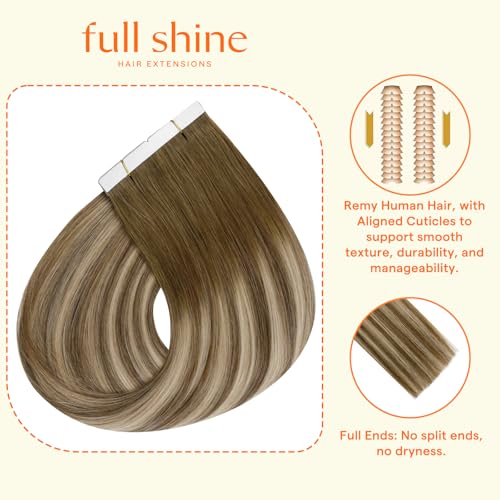 Image of Full Shine Wide Tape in Hair Extensions, Medium Brown Honey Blonde 22 Inch | 75g 15 PCS, Invisible Hair Extensions Tape In, Wide Strip Structure, Enhanced Fullness, Natural Flow, Styling Options