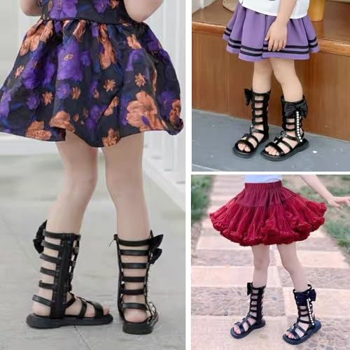 Image of Skeblo Girls Rivet Gladiator Sandals Summer Princess Dress Strappy Flats Zip Up Boots Shoes