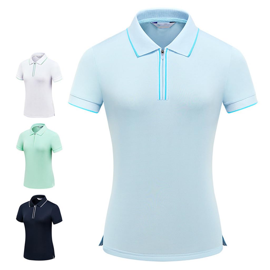 LANGWEI Polo da Golf da Donna Manica Corta Zip Asciugatura Rapida Leggera Atletica T-Shirt da Tennis