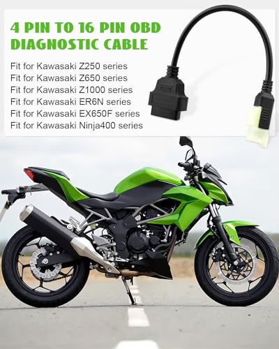 OBD2 Diagnostic Cable Fit for Kawasaki Motorcycle, 4 Pin to 16Pin OBD2 Adapter Fit for Z250 Z650 Z1000 ER6N EX650F Ninja400
