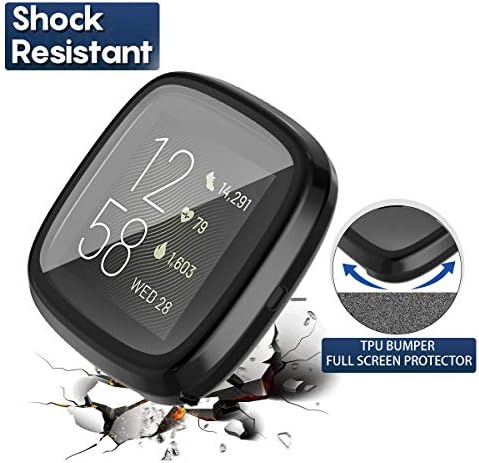 Yolin [2-Pack] All-around TPU Screen Protector Compatible with Fitbit Versa 2, Soft Protective Case For Fitbit Versa 2 (1 Black + 1 Transparent)