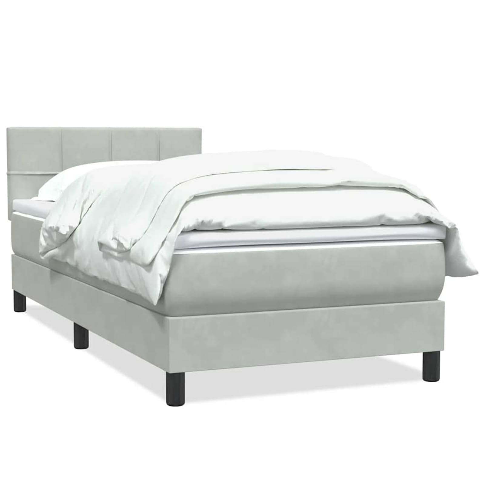 ATOMSTACK MAKER Letto a molle, 80 x 220 cm, con materasso a molle insacchettate e testiera regolabile in altezza, design in velluto grigio chiaro, traspirante, con topper e rete a doghe