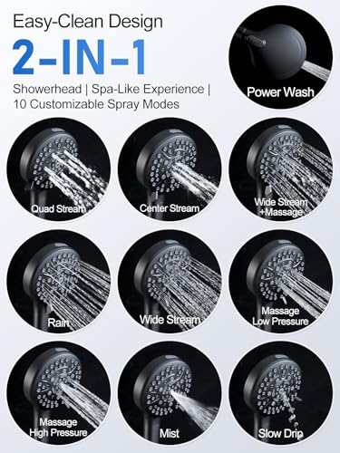 Image of Woindo Shower Faucet Set with Slide Bar, 12 inch Rain Shower Head /8'' Side Shower Head and 10 Setting Handheld Ceiling Mount 3 Push Button Diverter Complete Rainfall Shower System Included Valve Trim Kit