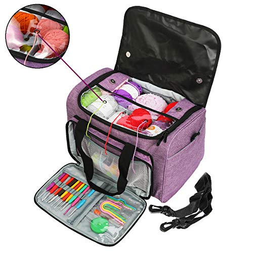 Looen Luxurious Knitting Bag with Shoulder Strap, Yarn Tote Organizer with Removable Inner