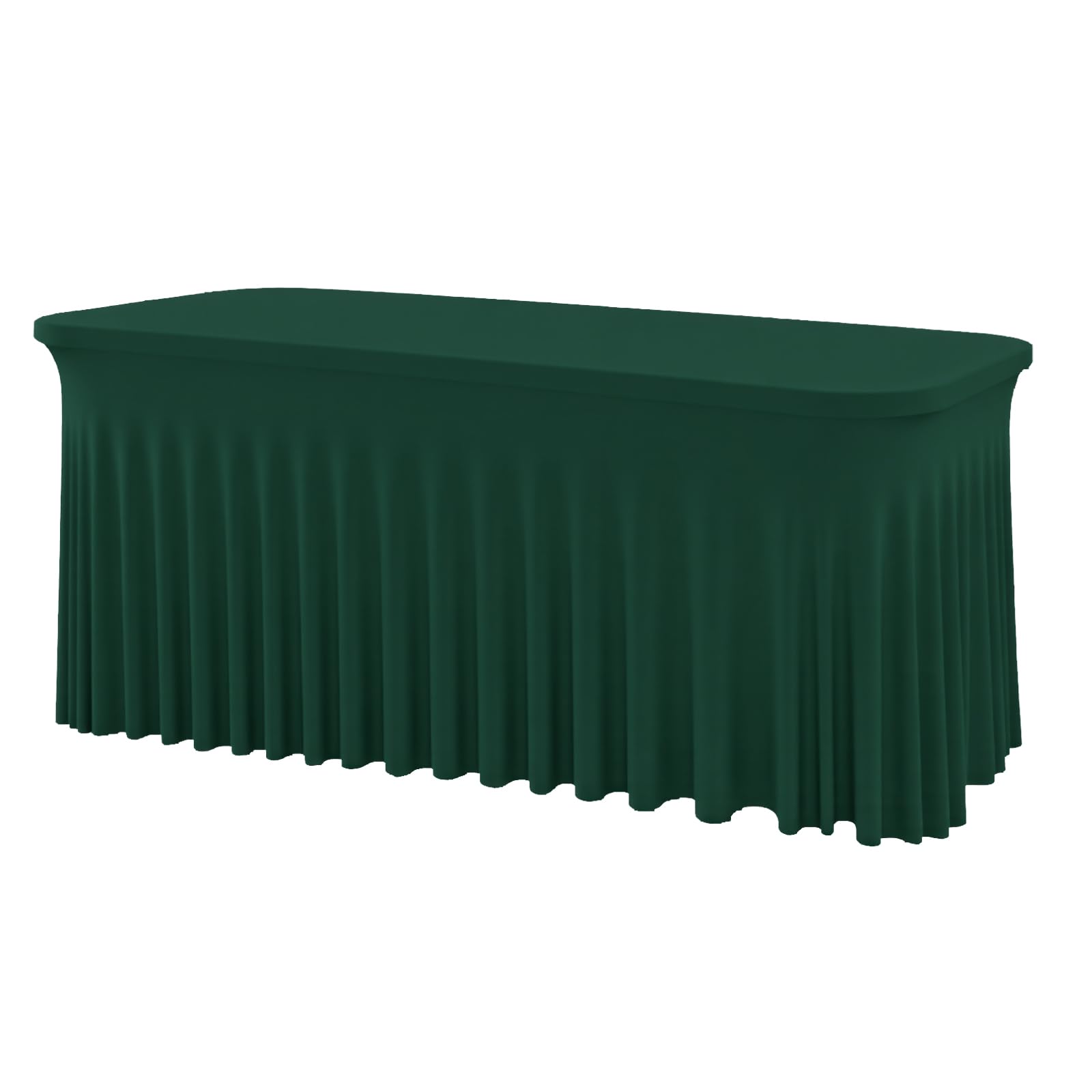 Dark Green Spandex Tablecloth with Skirt – Wrinkle-Free, Fitted Elastic Cover for 6ft Rectangular Tables – Stretch Table Cover for Weddings, Banquets, Parties, Buffets &amp; Restaurants