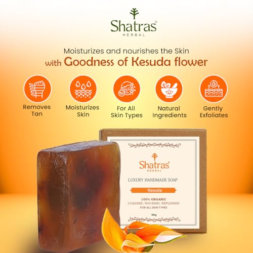 Image of Shatras Ayurvedic Handmade Palash (Kesuda) Pure Divine Bathing Soap, Moisturize and Nourish the Skin, Summer Special, Paraben-Sulphate Free, Bathing Soap for Men Women-(Pack Of-3)
