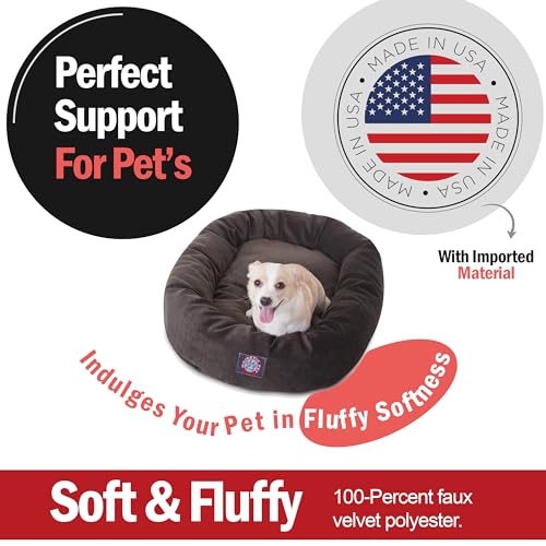 Image of Majestic Pet 32 Inch Micro Velvet Calming Dog Bed Washable - Cozy Soft Round Dog Bed with Spine for Head Support - Fluffy Donut Puppy Mat 32x23x7 (inch) Medium - Storm (2025)
