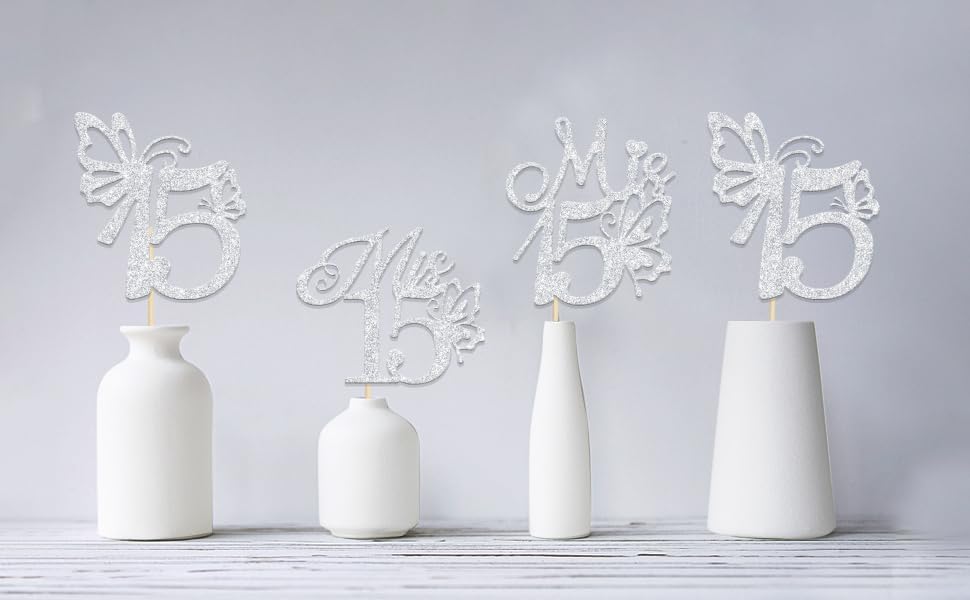 Mis 15 Centerpiece Sticks Happy 15th Birthday Party Decor Hello 15 Table Topper for Cheer To 15 Years Old Birthday Party Decoration Supplies 12PCS Holographic Glitter - Image 3