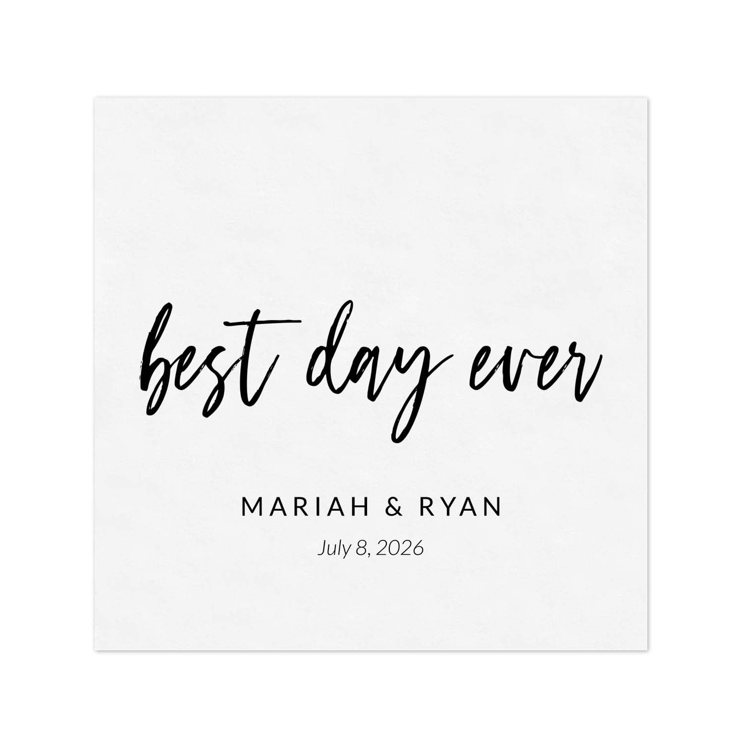 Personalized Classic Best Day Ever Cocktail Napkins / 100 Personalized Modern Wedding Beverage Napkins / 4 3/4" x 4 3/4" Anniversary Party 3 Ply Black