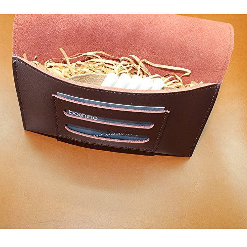 Boshiho Genuine Leather Roll Up Tobacco Pouch With Rolling Tip Paper Holder Slot (Red Brown (M)) #TOP3