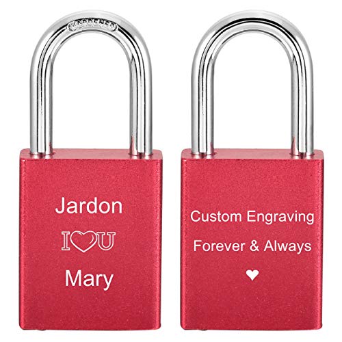 MeMeDIY Personalized Love Lock Engraving Photo Custom Picture for Couples Men Women Boyfriend Girlfriend Lover Aluminum Memorial Anniversary Valentine Bridge Padlock with Key (Red Color)