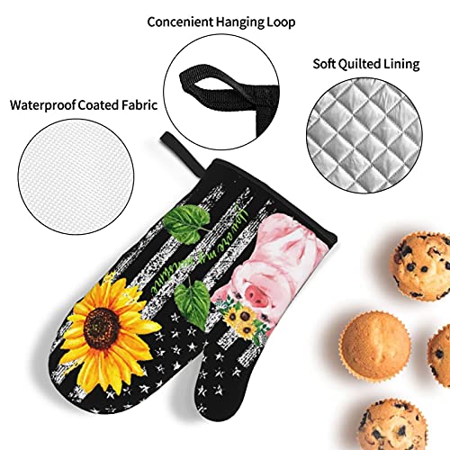 Oven Mitts And Pot Holders Sets Farmhouse Sunflower Pig American Flag Kitchen Microwave Gloves And Hot Pads Potholders With Cotton Liner Grip Cooking Mitts For Baking Cooking Grilling Bbq #TOP4