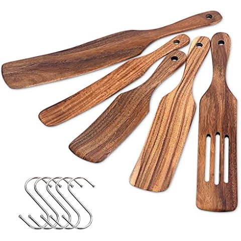GUANKE Wooden Cooking Utensils Set of 5 Piece Teak Style Kitchen Utensils Set Heat Resistant, Non-Stick Pan Spurtle Set for Stirring Mixing Serving Slotted Spoon for Home Everyday Use & Kitchen Tools Cover