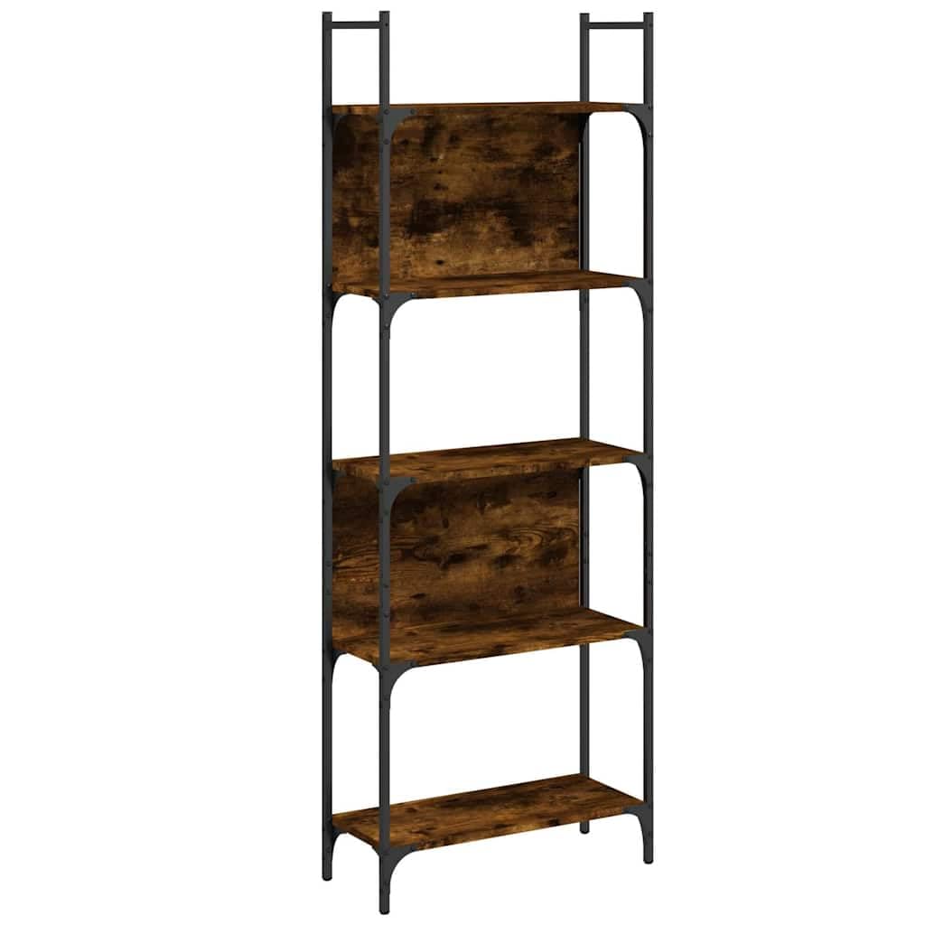 Générique Regał 5 poziomów wędzony dąb 60,5x24x166,5 cm | Stal malowana proszkowo, drewno inżynieryjne, otwarte półki, mocowanie ścienne w zestawie
