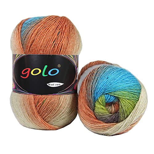 golo Wool Yarn for Knitting 550yd 0.22Ib Cachemire Yarn Multicolor Rainbow Yarn (D5-001), 5001, 1 Ball