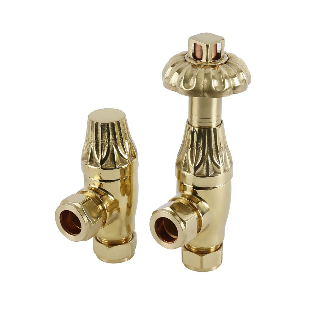 Milano Polished Brass Windsor Thermostatic Angled Radiator Valves