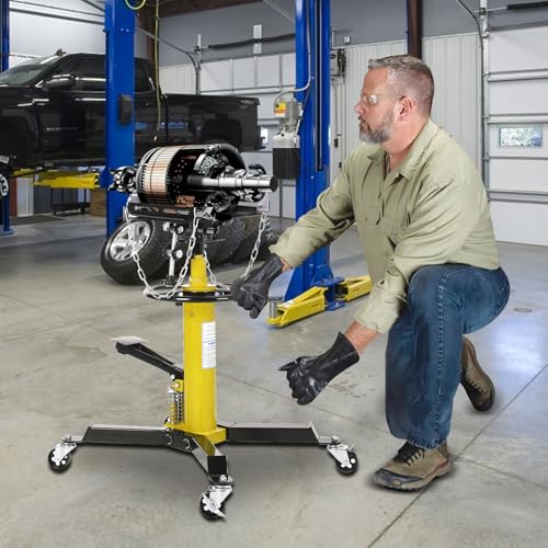 Image of GarveeTech 2-Plunger Transmission Jack, 1322 LBS (3 /5 T) Capacity 33.5 in- 69 in High Lifting Height, 2-Stage Hydraulic Telescopic Jack, Heavy Duty Floor Jack w /Foot Pedal, 360 Swivel Wheel, Yellow