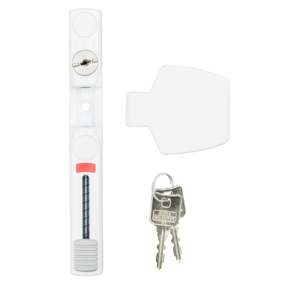 Burg Wächter Fenstersicherung, Einbruchschutz für Fenster und Balkontüren, Abschließbar, Innen, Griffseite, WinSafe WS 33, weiß, Winsafe WS 33 W SB, 184 x 74 x 37 (Packung mit 5)