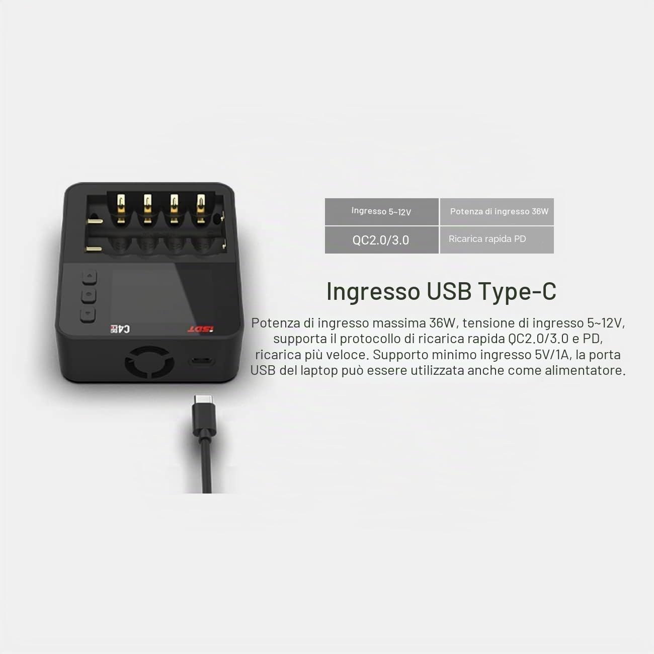 ISDT C4EVO Caricabatterie Universale 6 Slot, Caricatore per Batterie Ricaricabili per Batterie AA/AAA NiMH NI-Cd agli Ioni di Litio, LiHv LiFePO4 18650 Tipo C Display IPS Prevenzione Antincendio