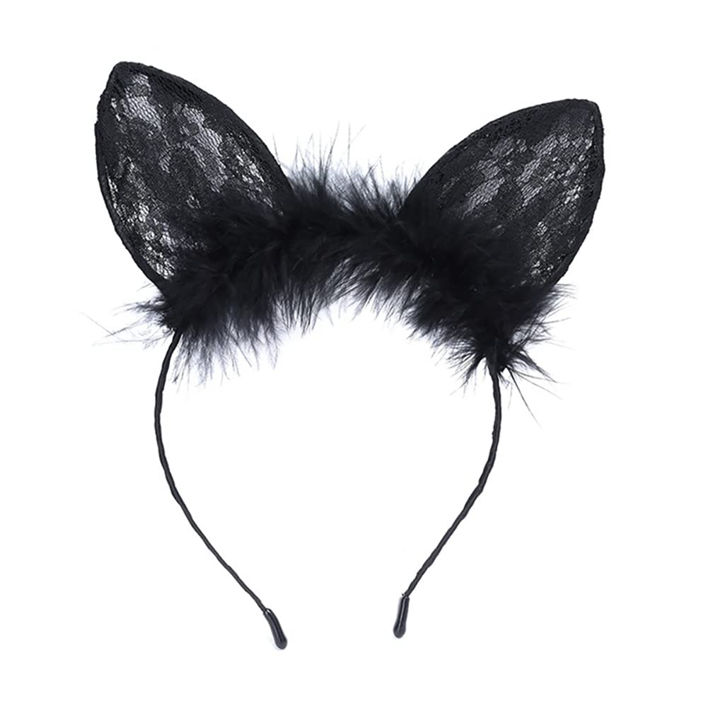 ISAKEN Diadema de Halloween, Diadema de Orejas de Gato de Halloween, Diadema de Encaje con Orejas de Gato, para Sesiones de Fotos para Mujeres Niñas