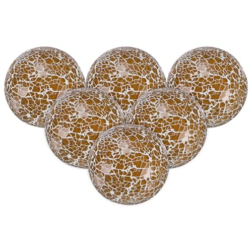 M METERXITY 6-Pack Decorative Ball for Bowls, 2.4 Inch Mosaic Glass Balls Decorative Glass Orbs for Home Decor/Dining Tables/Wedding Party/Coffee Table/Centerpiece Decor [Brown]