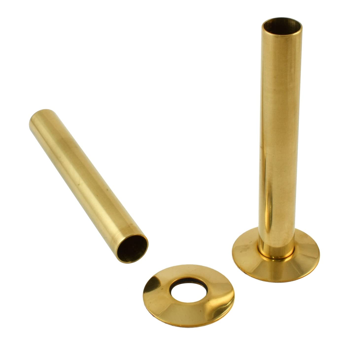Warmehaus Pair of 180mm Polished Brass Radiator Pipes and Pipe Collars Sleeves