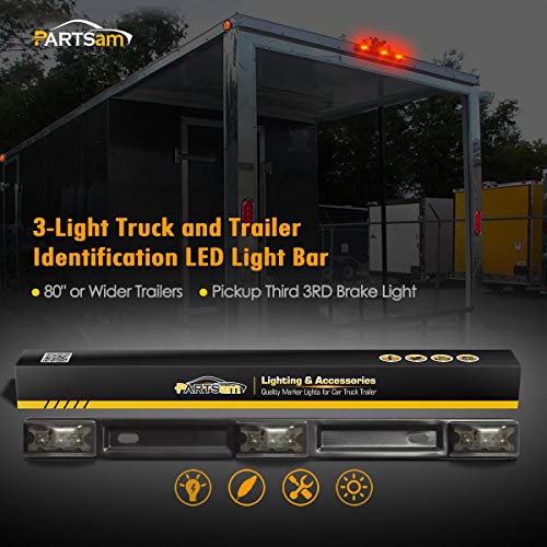 Image of Partsam 14.17 inch Red Led Truck Trailer Smoked Red Clearance ID 3 Lamps Trailer Identification Light Bar w Black Stainless Steel Bracket Replacement for Pickup Trucks