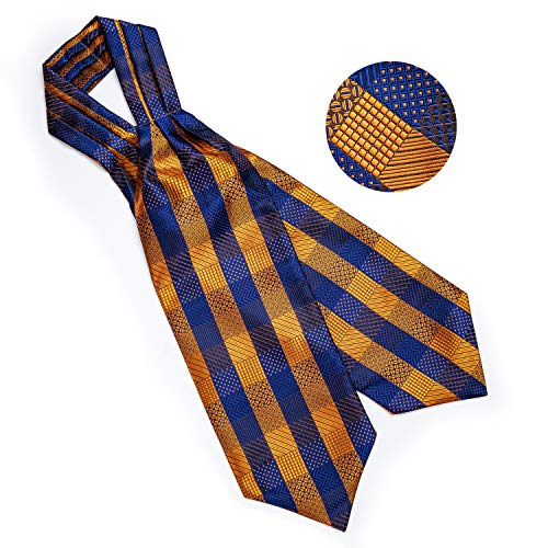 Image of DiBanGu 3PCS Ascot Ties for Men Wedding Jacquard Woven Silk Ascot Cravat for Men Cravat Tie and Pocket Square Set
