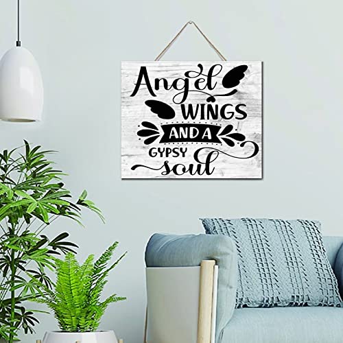 Plaque vintage en bois ailes d'ange : décoration murale d'exception