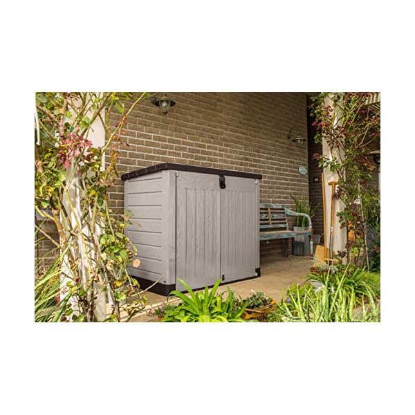 Keter Store it out Pro Mülltonnenbox mit Gasdruckfeder, wetterfest, abschließbar, beige, 1.200 L, 145,5 x 82 x 123cm… – Bild 3