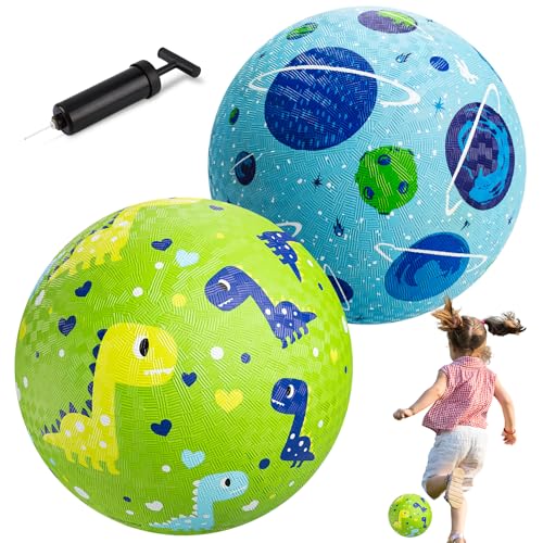 U&C Planet 2 Pack Playground Balls 8.5 Inch Kickballs Set Playground Ball with Pump Gaga Ball Handball Soft Bouncy Balls Play for Kids 1-8