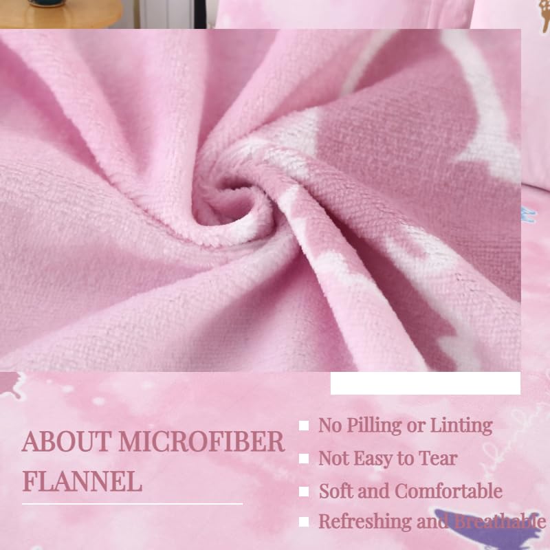 MAG 3Pcs Pink Flannel Twin Butterfly Bedding Sheet Set, Microfiber Cute Colorful Fluffy Warm,Flannel Sheets Twin for Kids Girls Boys,Super Soft,1 Fitted Sheet and 2 Pillowcases Only.