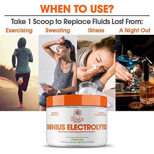 Genius Electrolyte Powder – Natural Hydration Booster | Endurance Supplement with Electrolytes (Potassium, Magnesium, Zinc) - Sugar Free, Vegan, Keto Friendly Energy - Lemon Lime (Drink Mix), 30 Sv - Thumbnail 6