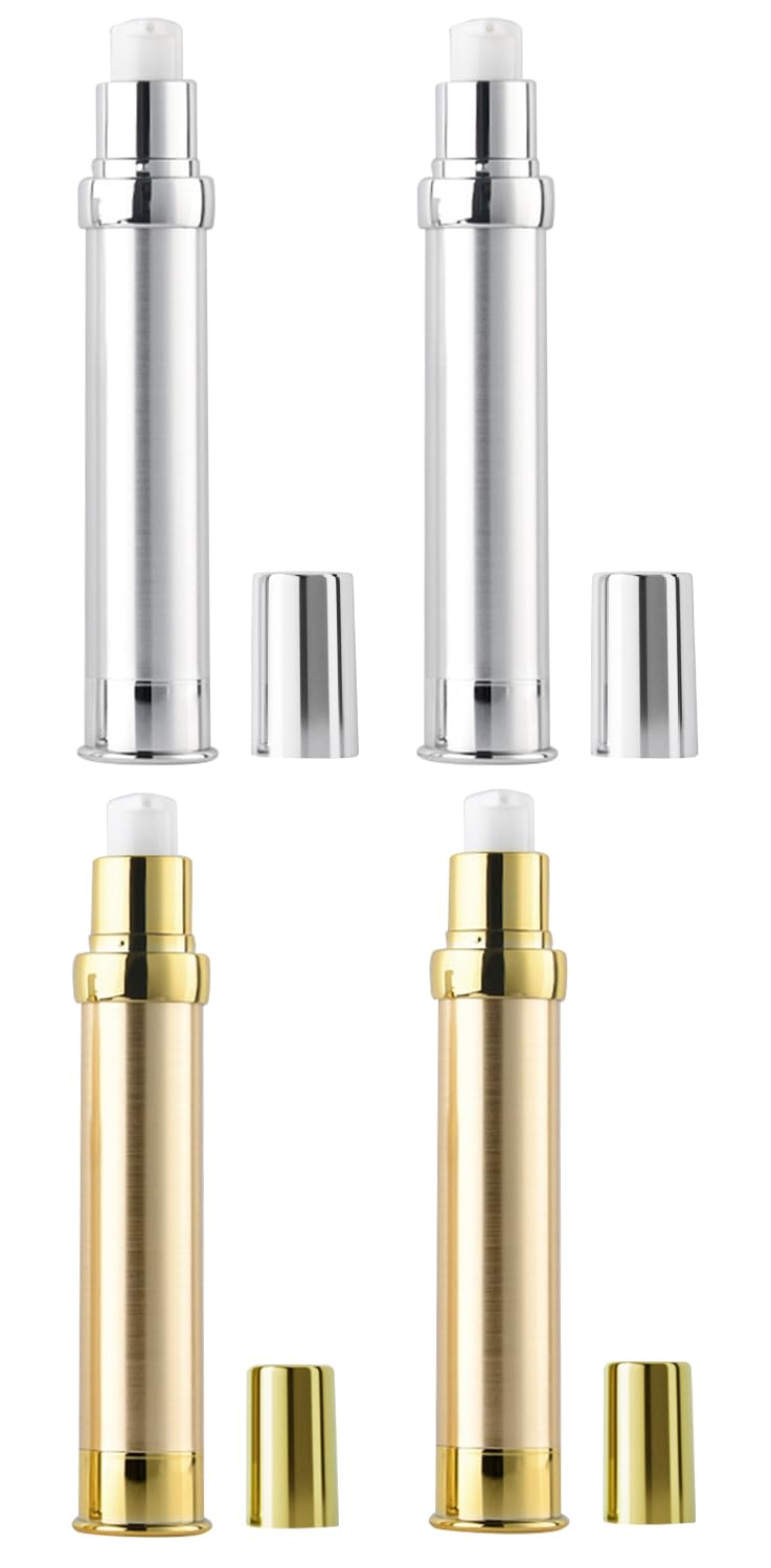 4 Pack 15ml Refillable Vacuum Bottles Dispenser Travel Size Airless Pump Bottle Empty Cosmetic Containers Bottle for Lotion Facial Serum