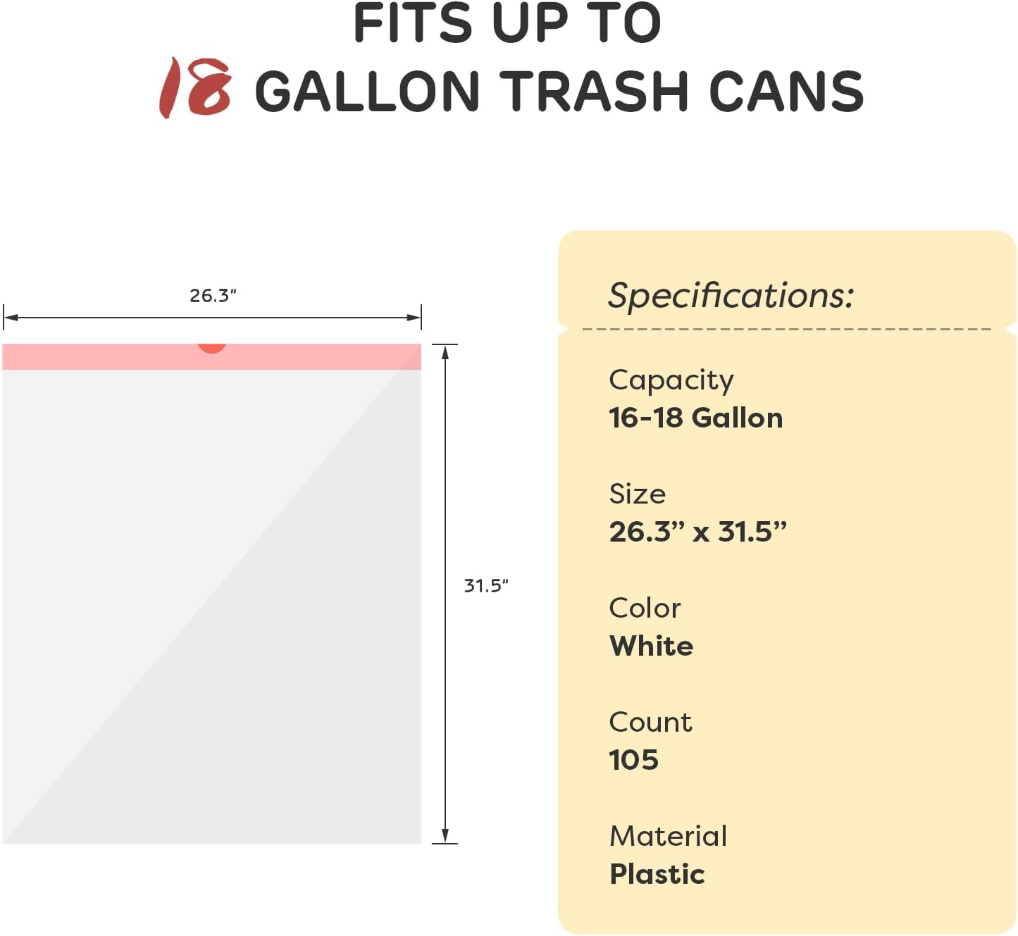 16-18 Gallon Trash Compactor Bags Drawstring, White, Tear Free Large Plastisc Garbage Bags for Kitchen, 105 Count Tear-Resistant Strong Plastic Compactor Bag for Office Lawn