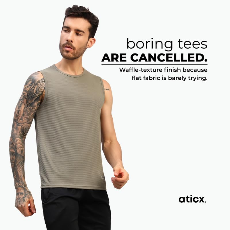 Image of ATICX Men's Slim Fit Sleeveless Sports T-Shirt - Gym Vest, Quick Dry Breathable Training Tank Top for Workout, Running, Cycling, Badminton, Basketball & Swimming Training Wear