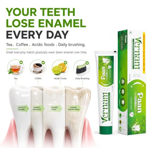 Image of Vernam Paan Toothpaste 100g | Hydroxyapatite Enamel Repair & Sensitive Teeth Care | Fluoride-Free Anti Cavity | Natural Paan Long-Lasting Fresh Breath & Gum Support | Vegan | 6% Bio-HAP, Fluoride Free & Natural Paan for Lasting Freshness