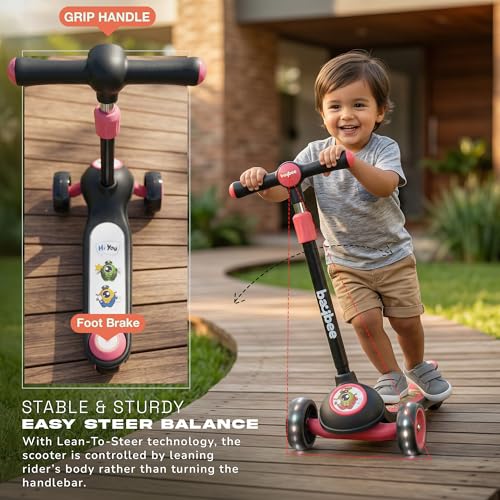 Image of Baybee Rolo Kick Scooter for Kids, 3 Wheel Kids Scooter with 3 Height Adjustable Handle, Music & Rear Brake, Skate Scooters with PU LED Wheels | Runner Scooters for Kid 3+ Years Boys Girls (Black)