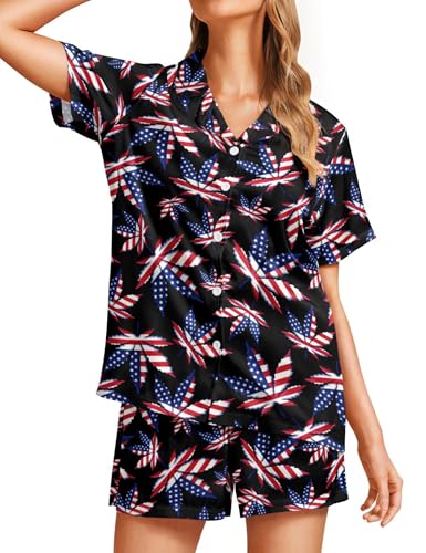 Image of Women's Pajama Sets Funny Pajamas for Women Set Comfortable 2 Piece Button Down Tops & Shorts Sleepwear Short Sleeve