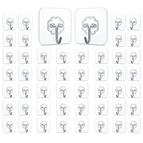 Image of CLAPONE Adhesive Hooks for Hanging /Wall Hook /Towel Coat Hooks /Without Drilling /Transparent Hook for Bathroom /Kitchen /Towel /Coat /Door /Outdoor Use /Wall /Home Improvement (Transparent, 50 Piece)