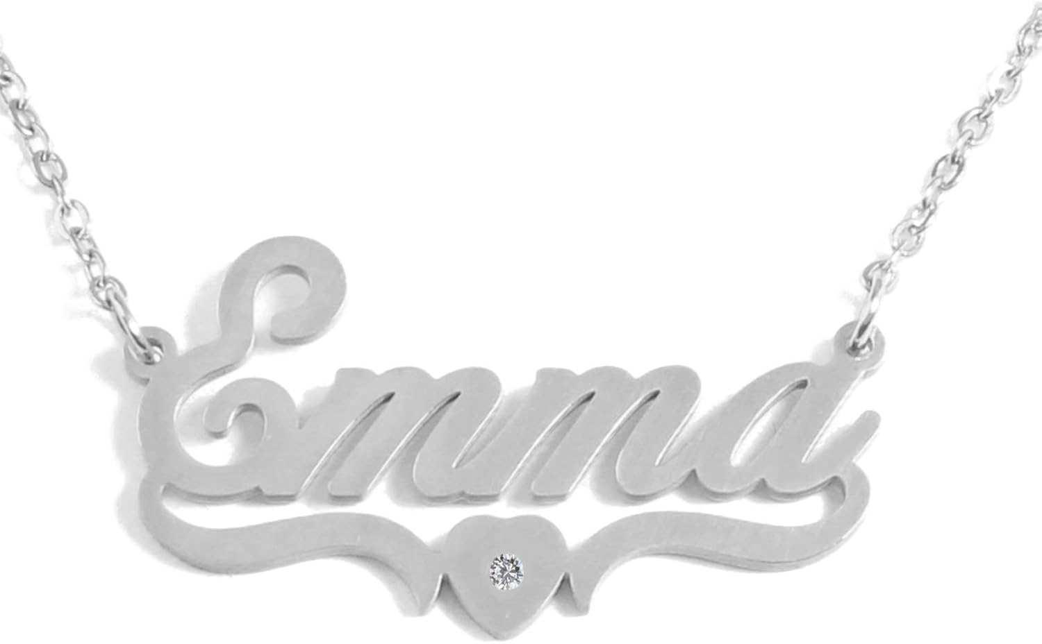 Kigu Emma Name Necklace Heart Shaped Silver Tone