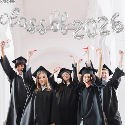Image of KatchOn, Silver Class of 2026 Balloons Banner - Script, 16 Inch | Graduation Balloons 2026 Graduation Decorations 2026 | Class of 2026 Balloon for Grad Decorations
