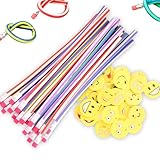 NUDVMUCH Set de 25 lápices flexibles y gomas de borrar con emojis. Ideal para fiestas infantiles