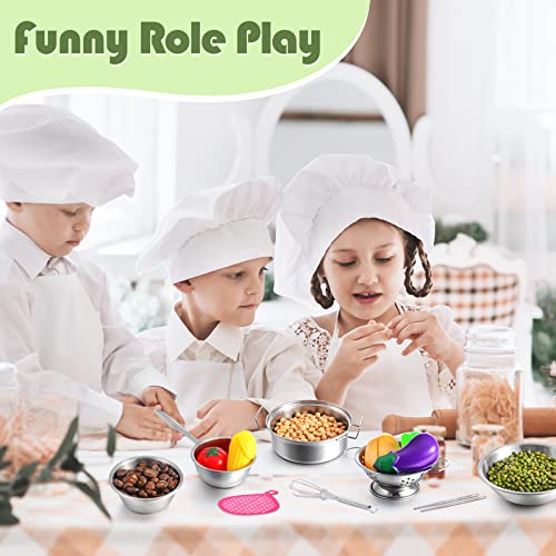 19 Stück Küche Rollenspiel Spielzeug Edelstahl Kochgeschirr Mini Küchenspielzeug Zubehör Topf Kochutensilien Set… – Bild 5