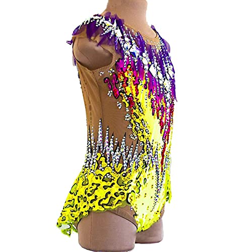 FWEBGW Rhythmische Gymnastiek turnpakjes, Meisjes Vrouwen Kinderen Wedstrijdprestaties Strass Mouwloos Team Sportkleding, Geel, 8 Jaar - Image 5