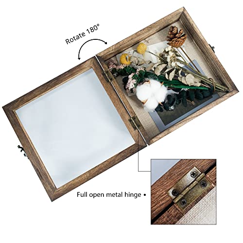 Image of GraduationMall 8x8 Shadow Box Frame Solid Wood Glass Door Display Case with Linen Back and 6 Stick Pins,1.5 inches Interior Depth,Ideal for Memorabilia Pictures Flowers Medals Tickets