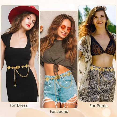 Women Adjustable Chain Belt Western Cowgirl Waistband Skinny Vintage Dress Belt for Concert Outfit4