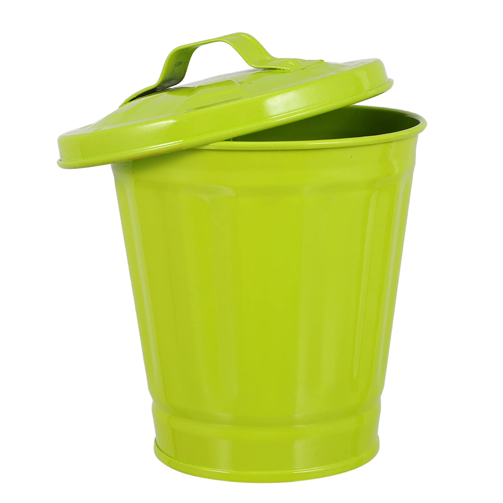 PRETYZOOM Galvanized Trash Can Bucket with Lid Green Round Garbage Can Mini Tabletop Trash Can Mini Metal Rubbish Bin Flower Pot Pen Holder for Kitchen Countertop