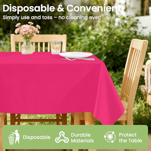 Image of LANLISA 4 Pack Hot Pink Plastic Tablecloth, 54 x 108 Inch Rectangle Table Cloth Disposable, Valentines Day, Easter Party, Mothers Day Decorations Tablecloths, Plastic Cover